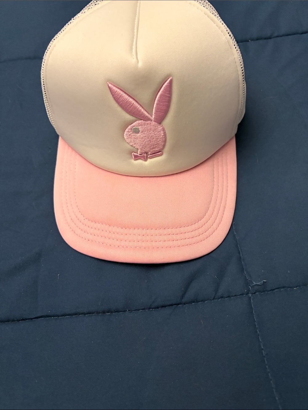 PLAYBOY white Front Pink Brim Trucker Hat